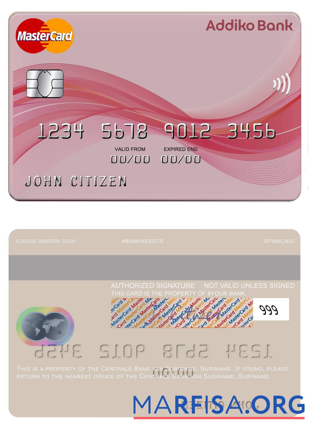 Realistic Suriname Centrale Bank van Suriname mastercard sample